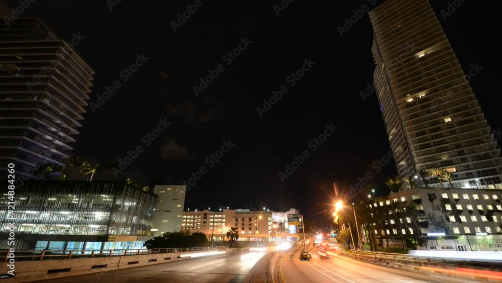Night time lapse of cars on freeway in Miami city, Florida, USA Night time lapse of cars on freeway in Miami city, Florida, USA