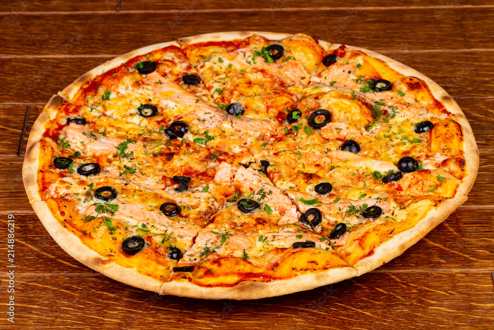 Pizza with salmon