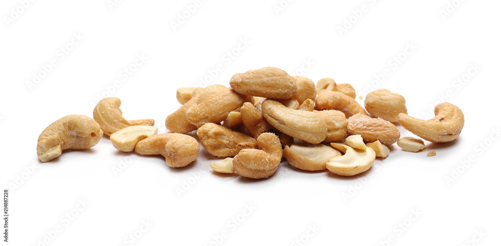 Salted cashew nuts isolated on white background Salted cashew nuts isolated on white background