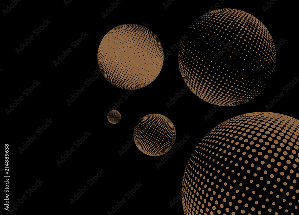 Fototapeta premium graphic halftone spheres poster background in gold on black