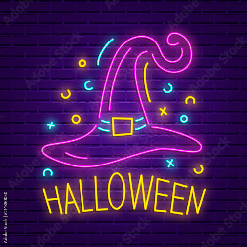 Happy Halloween neon sign. Bright light banner