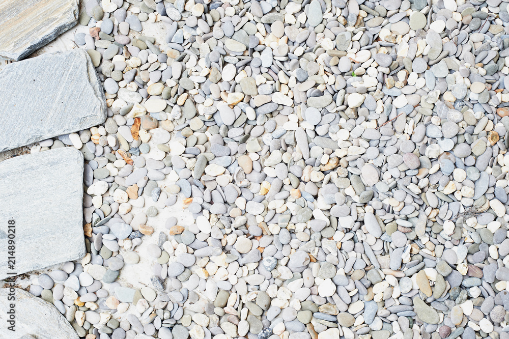 Obraz na plátně Texture of light sea pebbles. Pebbles, garden and decor