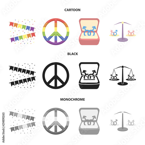 Flags, rainbow, emblem, rings. Gay set collection icons in cartoon,black,monochrome style vector symbol stock illustration web.