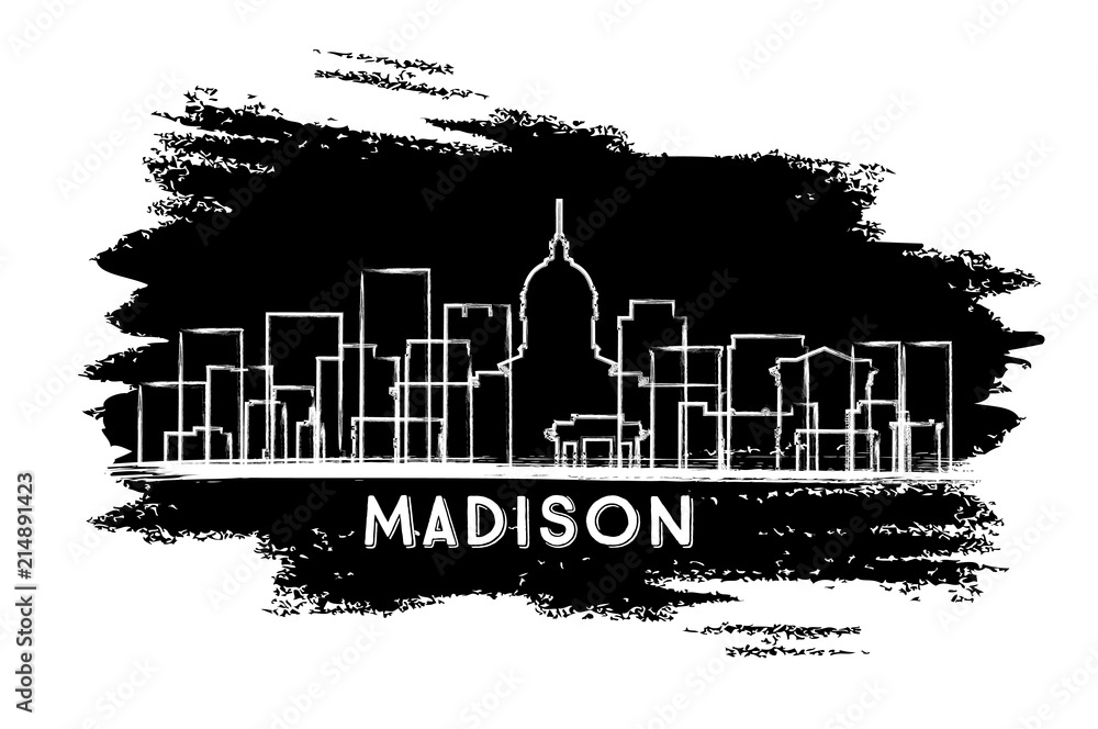 Madison Wisconsin City Skyline Silhouette. Hand Drawn Sketch.