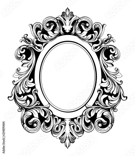 Baroque Mirror round frame. Vector French Luxury rich intricate ornaments. Victorian Royal Style decors