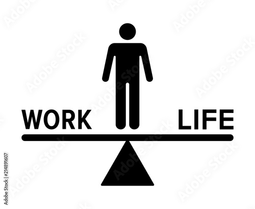 Man standing on seesaw for work life balance flat vector icon for job apps and websites