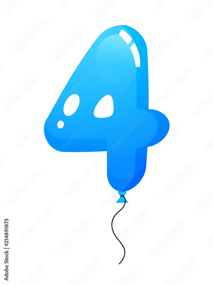 Beautiful balloon with number four filled with air or helium Beautiful balloon with number four filled with air or helium