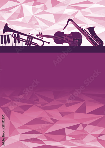 Canvas Print Layout template with Musical instruments and triangle background