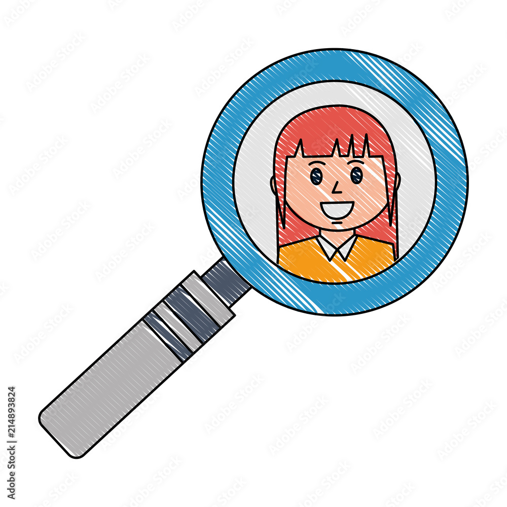 magnifying glass with businesswoman isolated icon magnifying glass with businesswoman isolated icon