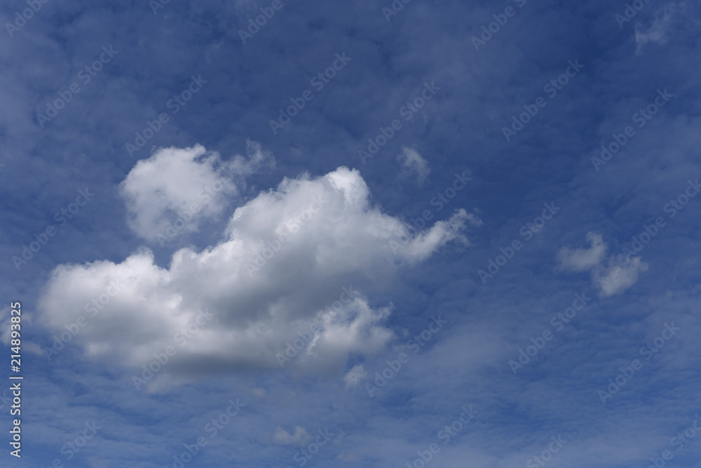 Cloudy sky with a large white cloud in the foreground as a natural background