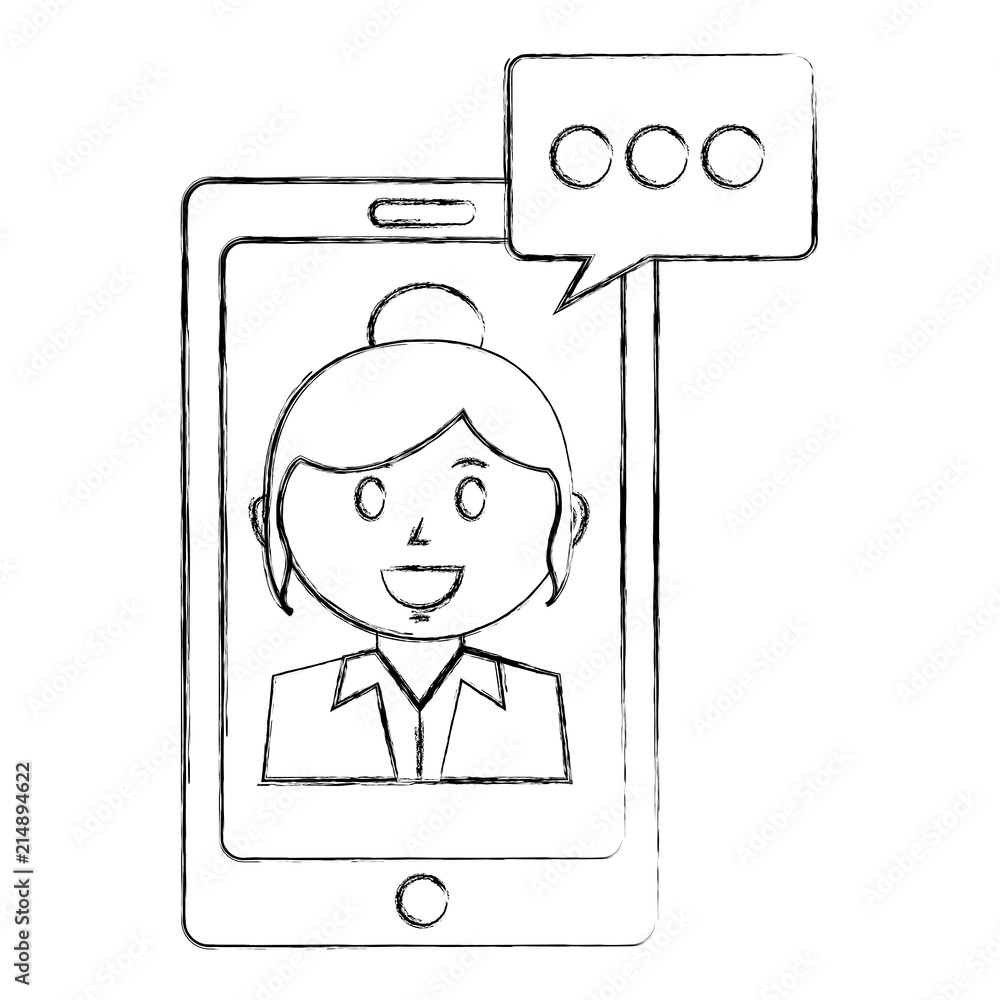 smartphone device with businesswoman and speech bubble smartphone device with businesswoman and speech bubble