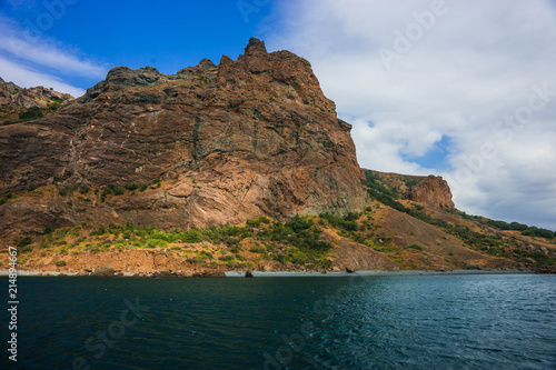 Seascape near Koktebel with mountain Karadag in Crimea photo