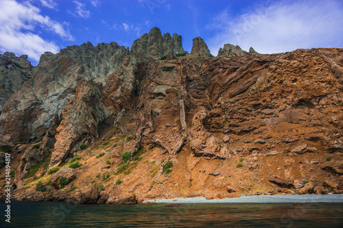 Seascape near Koktebel with mountain Karadag in Crimea photo