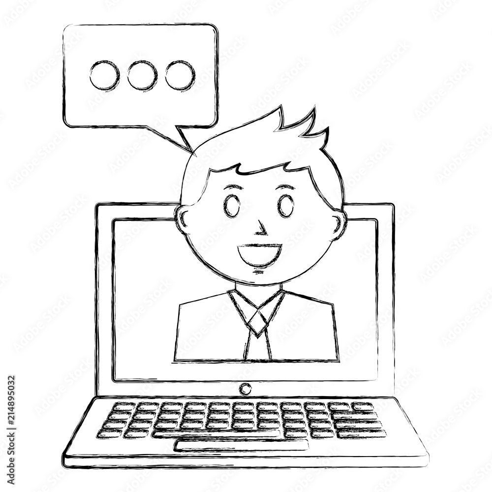 laptop computer with businessman and speech bubble laptop computer with businessman and speech bubble