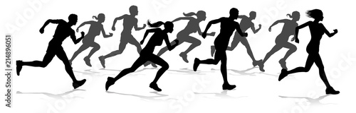 Runners Race Track and Field Silhouettes