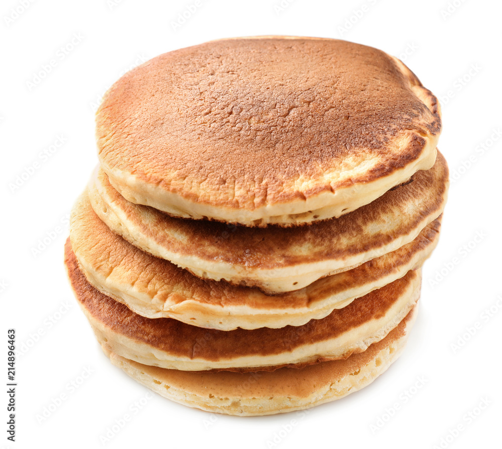 Stack of tasty homemade pancakes on white background Stack of tasty homemade pancakes on white background