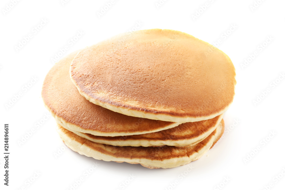 Stack of tasty homemade pancakes on white background Stack of tasty homemade pancakes on white background