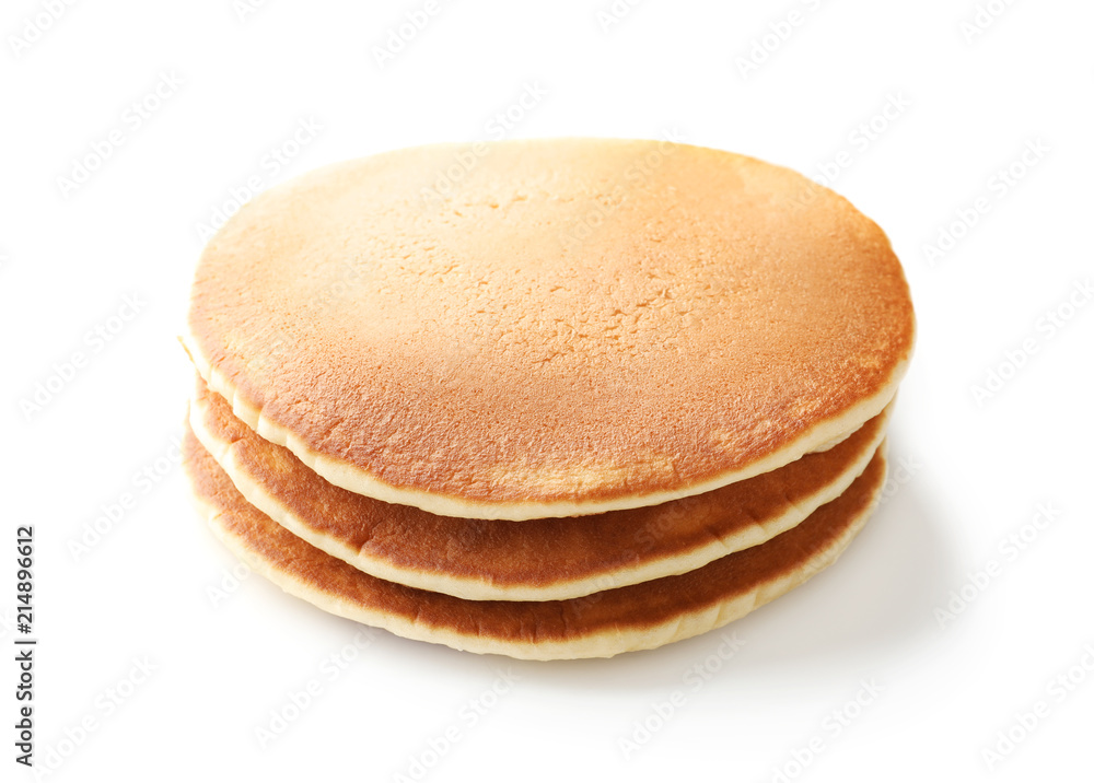 Stack of tasty homemade pancakes on white background Stack of tasty homemade pancakes on white background