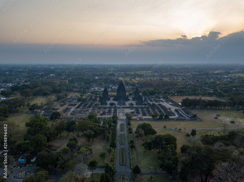 Drone view of Prambanan Hindu Temple in Central Java indonesia 