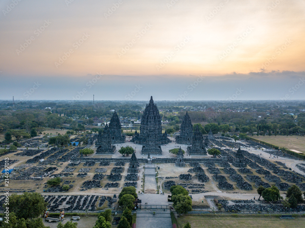 Drone view of Prambanan Hindu Temple in Central Java indonesia 