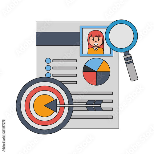 curriculum vitae with magnifying glass and target