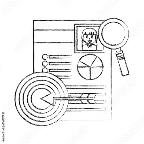 curriculum vitae with magnifying glass and target