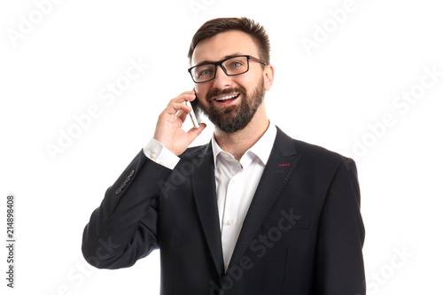 Handsome businessman talkin...