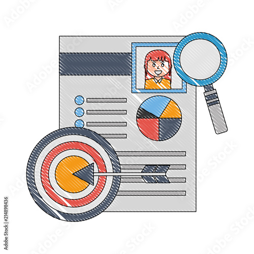 curriculum vitae with magnifying glass and target