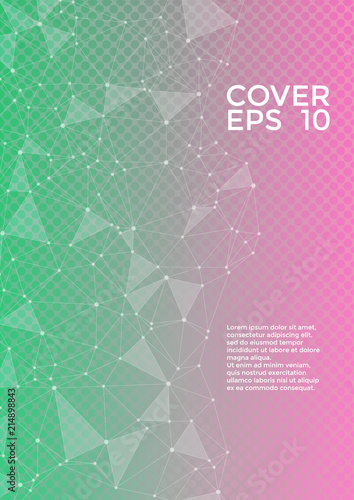 Global network connection geometric grid. Network nodes information technology concept. Vector cover page layout. 