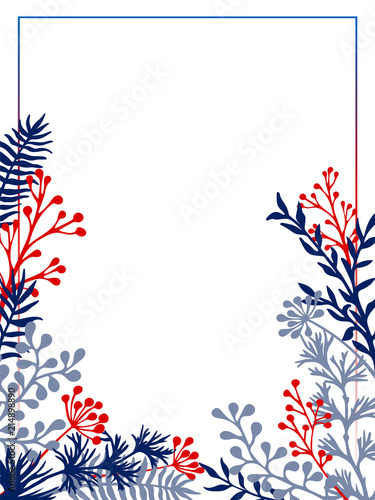 Herbal twigs and branches border vector invitation card.