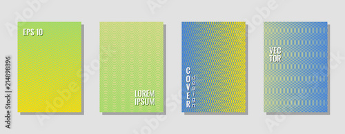 Vibrant zig zag banner templates, wavy lines gradient stripes backgrounds for musical cover. Curve shapes stripes, zig zag edge lines halftone texture gradient posters collection.