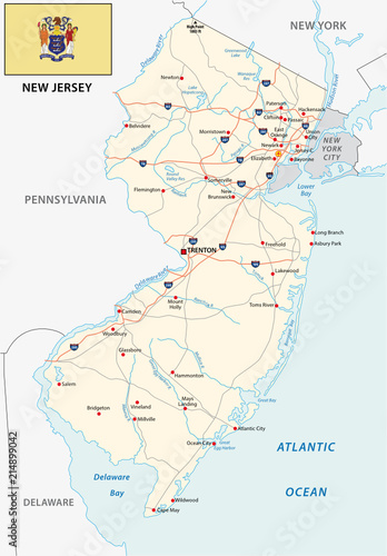 new jersey road map with flag photo