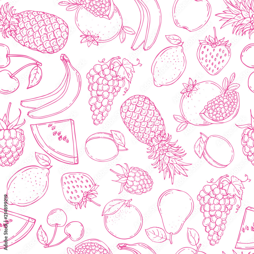 Fruits seamless pattern for your design. Vector illustration. Hand drawn Fruits seamless pattern for your design. Vector illustration. Hand drawn
