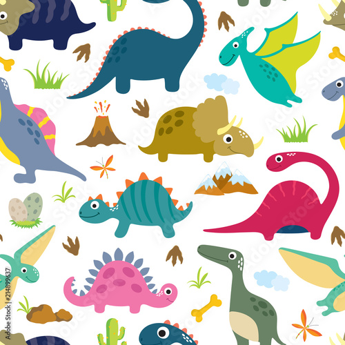 Cute dino seamless pattern