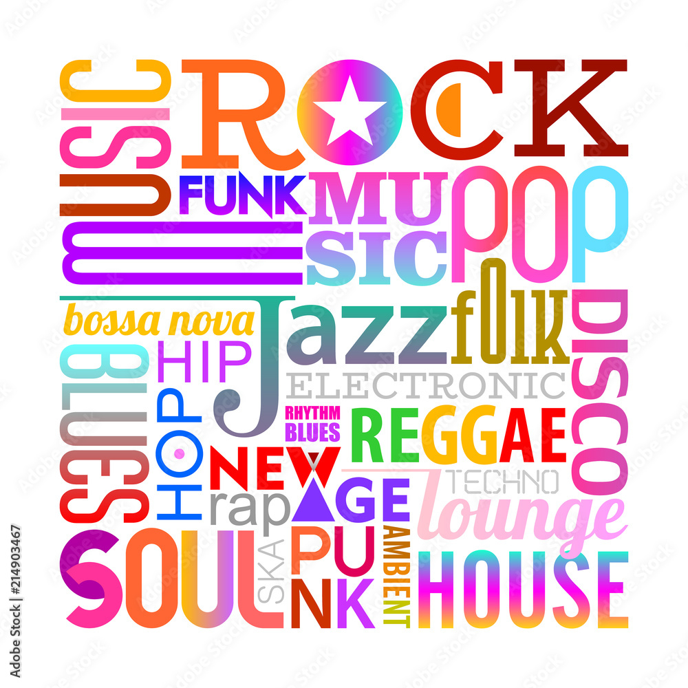 Music Styles text design on a white Music Styles text design on a white