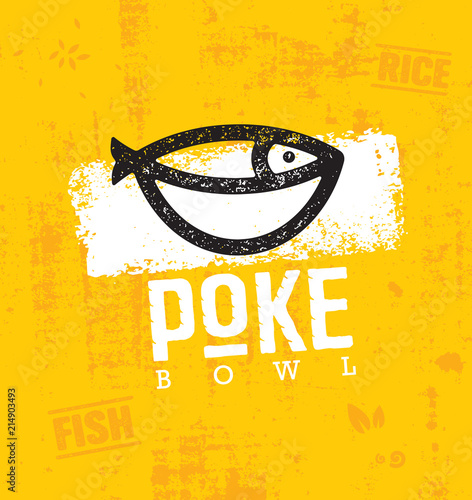 Poke Bowl Hawaiian Cuisine Restaurant Vector Design Element. Healthy Food Menu Creative Rough Illustration