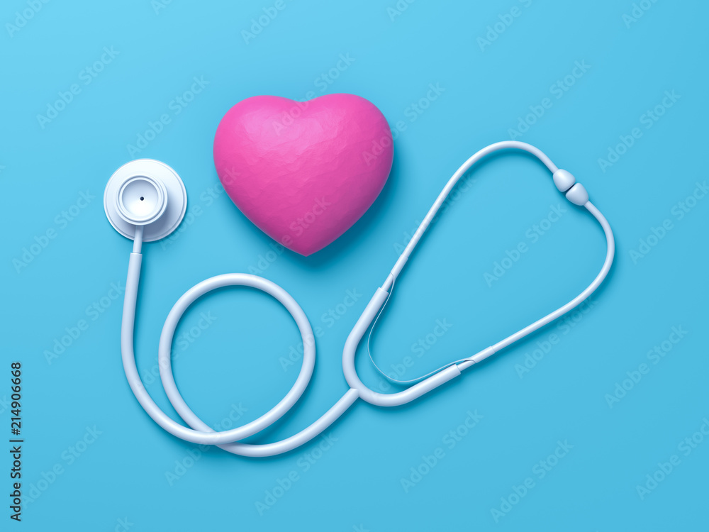 World health day, Healthcare and medical concept. Red heart with Stethoscope on Pastel blue table background. Creative minimal flat lay idea. 3d render World health day, Healthcare and medical concept. Red heart with Stethoscope on Pastel blue table background. Creative minimal flat lay idea. 3d render