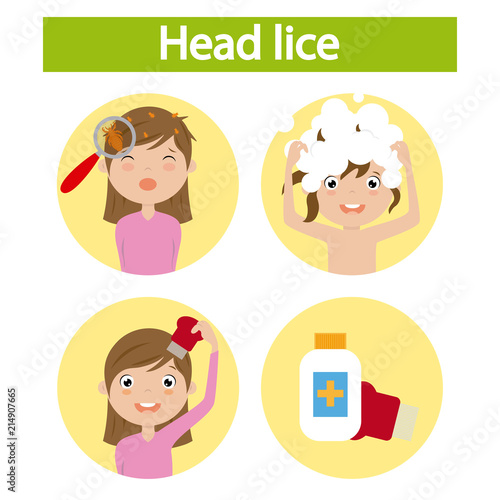 girl with lice. step by step how to remove lice