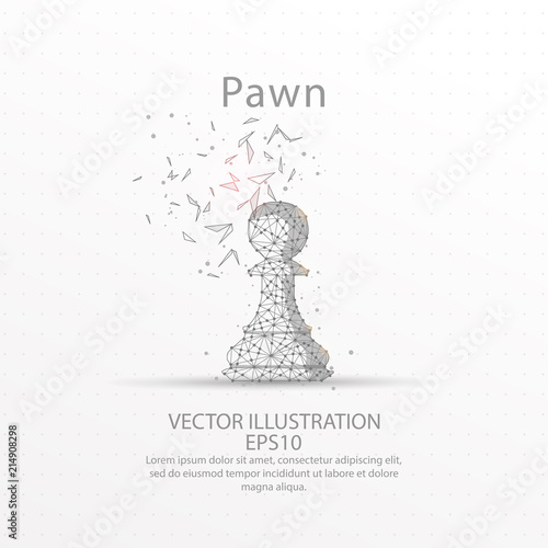Chess pawn low poly wire frame on white background.