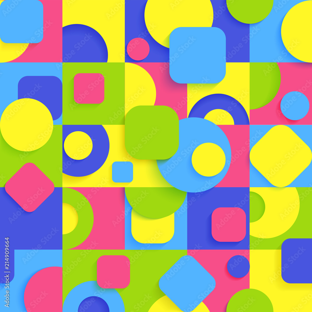 Bright abstract geometric pattern in seamless background with modern ornaments of figures.