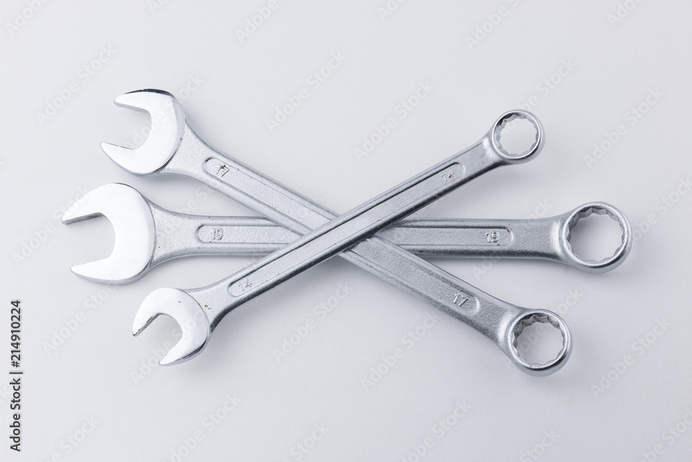 Pile of Three Spanners Flat Lay on White Background Pile of Three Spanners Flat Lay on White Background