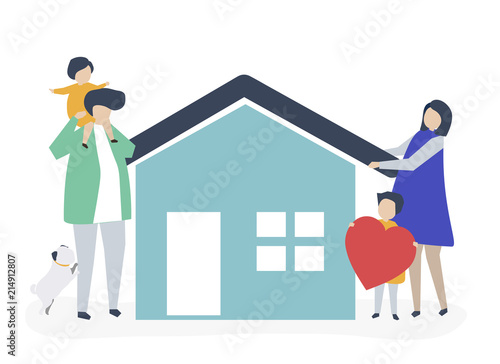 Characters of a loving family and their house illustration