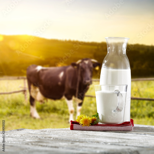 Stampa su tela Photo of milk and cow