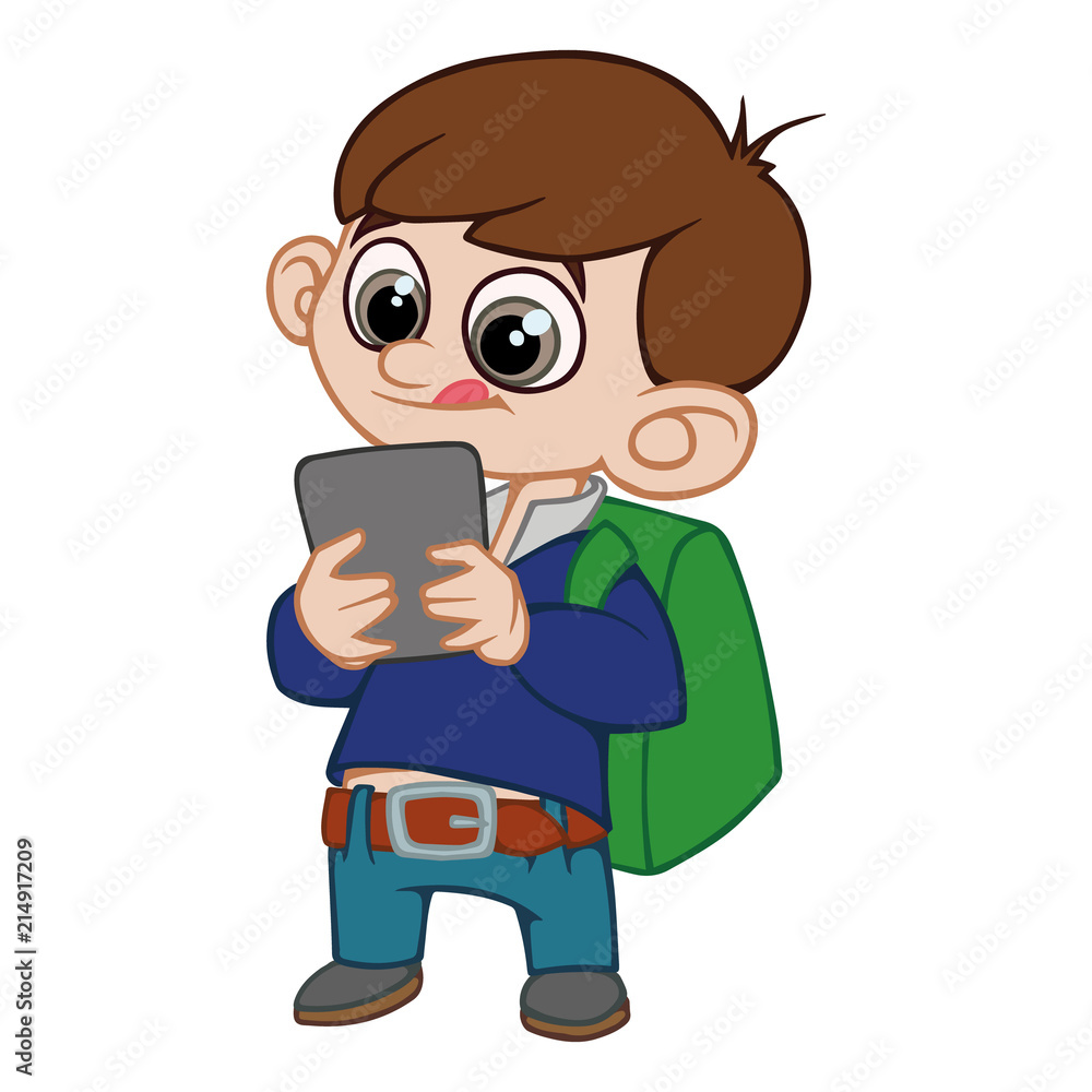 vector person. boy with a backpack and a tablet