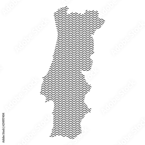 Portugal map country abstract silhouette of wavy black repeating lines. Contour of sinusoid curve. Vector illustration.