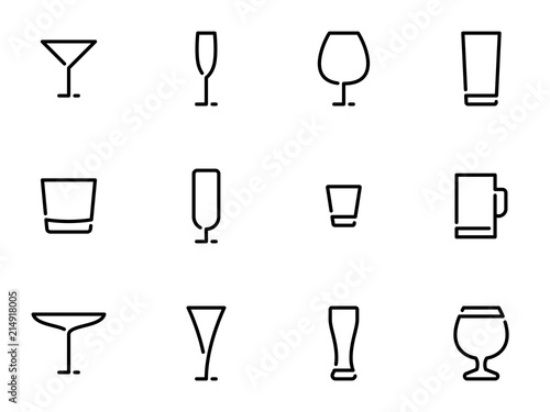Set of black vector icons  isolated on white background  on theme Wineglass