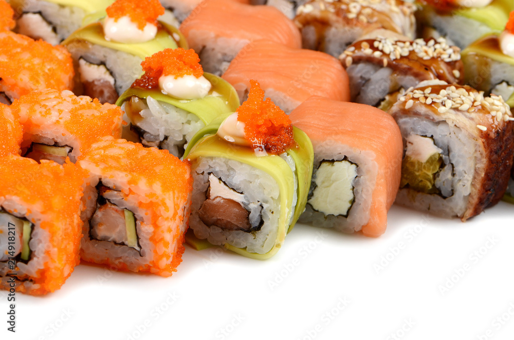 Tasty food. Sushi Roll on a white background Tasty food. Sushi Roll on a white background