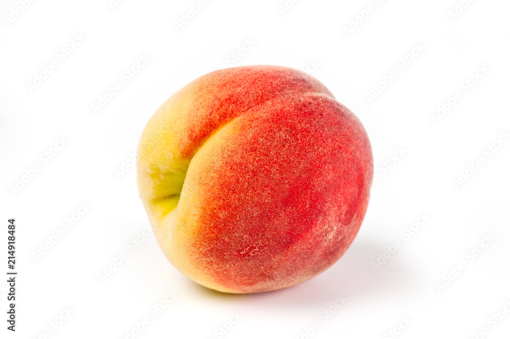 Peach juicy bright and beautiful shot close-up on a white background Peach juicy bright and beautiful shot close-up on a white background