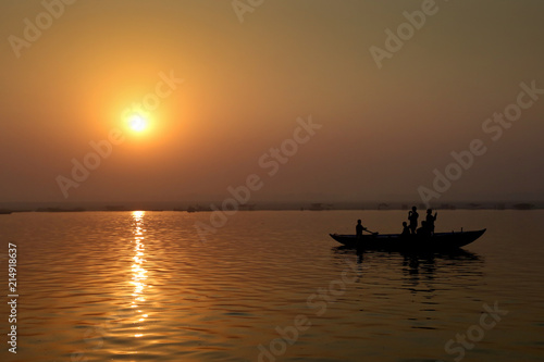 Sunset on the Ganges River. India. Varanasi © Thotsaporn