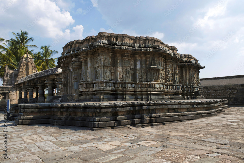 The compact and ornate Veeranarayana temple, Chennakeshava temple complex, Belur, Karnataka. View from North East.